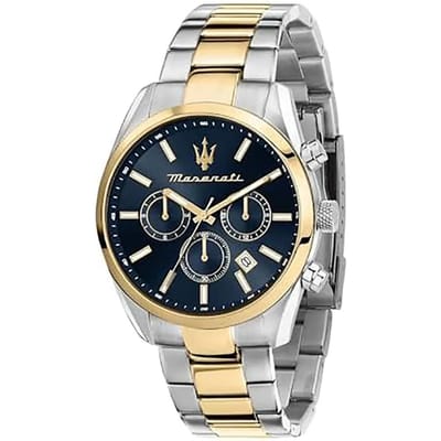 Maserati Attrazione Blauw Tweekleurig Roestvrij Staal Heren Kwarts Chronograaf R8853151008 blauw