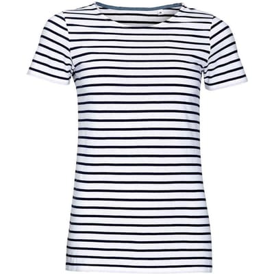 SOLS Dames/Dames Miles Gestreept Rond Hals T-shirt (Wit/Zwaar)