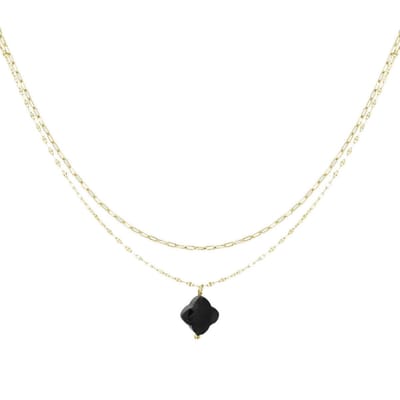 Dubbele ketting met klaver hanger - Natuurstenen collectie Pink & Gold - Stainless Steel - Yehwang