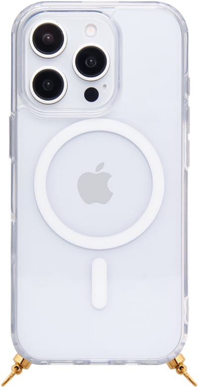 Casies Magsafe hoesje geschikt voor iPhone 13 met gouden hangers voor koord - Smartphone case zonder cord - Transparant