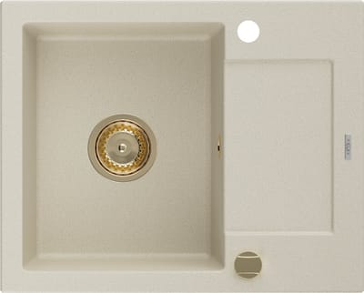 Mexen Enzo granieten gootsteen 1-komor met afdruiprek 576 x 465 , beige, gouden sifon - 6506571005-69-G