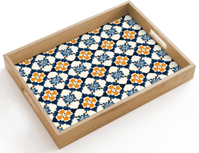 Dienblad hout 40x30 cm - Schootdienblad - Klassiek - Geometrisch - Blauw - Borrelplank rechthoek - Plateau dienbladen