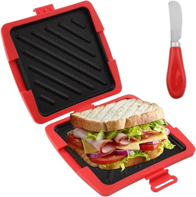 Snelle Sandwichmaker voor de Magnetron, Ideaal voor Panini's en Ontbijt, Antiaanbaklaag, Perfect voor Thuis, Kantoor en Reizen