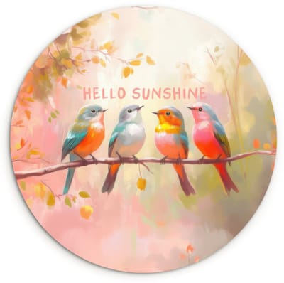 WallCircle® Wandcirkel 120x120 cm - Muurcirkel Vogels - Tak - Quote - Roze - Muurdecoratie woonkamer - Wanddecoratie slaapkamer - Kamer decoratie accessoires - Ronde schilderijen XXL
