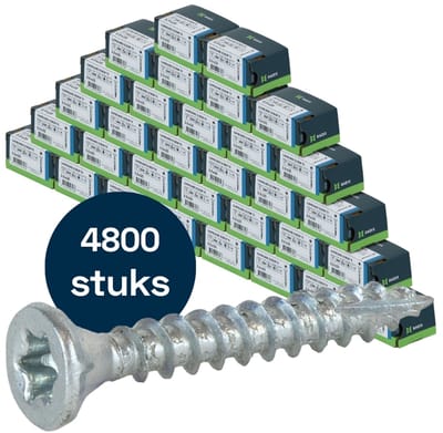 Radix Torx 20 Spaanplaatschroef - Platkop + Snijpunt - 3,5 x 25mm - Verzinkt - Voldraad (6400 stuks) VOLLE DOOS!