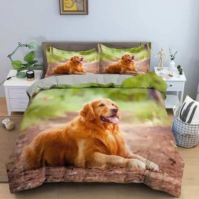 Honden Dekbedovertrek Set Golden Retriever Queen Size Beddengoed Set Voor Jongens Meisjes Microfiber 3D Dieren Thema Grappige Honden Dekbedovertrek 70x133cm 2pcs