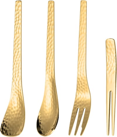 House of Husk Gebaksvork Dessertlepel Set - Dessertvork - Taartvorkjes - Cocktailvorken - IJslepel - RVS - Goud - Set van 4