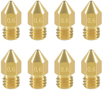 Daity Set van 8 - 0,6 mm MK8 extruder nozzles - Accessoires voor 3D-printers met MK8 nozzle - Printkoppen