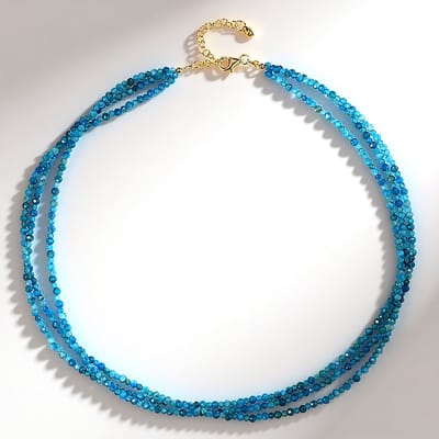 Cavill - Meerstrengige Halsketting 925 Zilver Verguld - Neon Blauwe Apatiet 83,876 ct - Elegante Ronde Braziliaanse Edelsteen 45-50 cm
