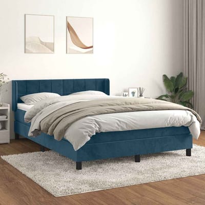 vidaXL - Boxspring - met - matras - fluweel - donkerblauw - 140x200 - cm