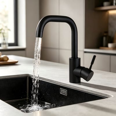 NETTLIFE Wastafelkraan - kraan Badkamer - Waterbesparend - RVS - warm en koud water - Hoge uitloop - wastafel kraan - voor badkamer | toilet | keuken | gootsteen - zwart
