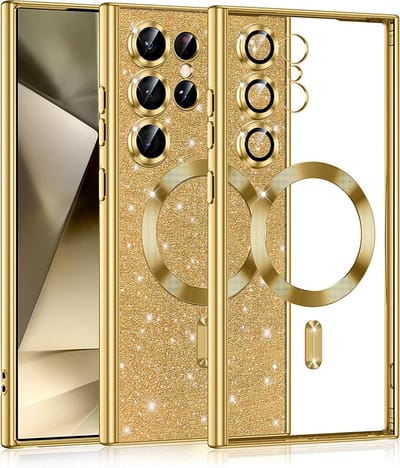 Hoesje geschikt voor Samsung Galaxy S24 Ultra - Techsuit Luxury Glitter Back Cover - Geschikt voor MagSafe - Goud