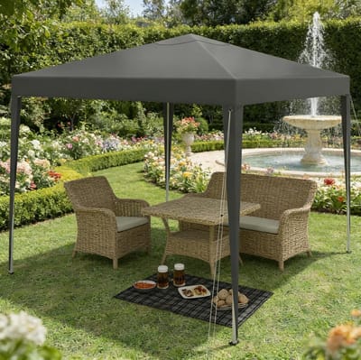 HAUSS SPOLE Partytent – 3 x 3 m – Opvouwbaar En In Hoogte Verstelbaar – Oxford Stof En Metaal – Donkergrijs – Voor Tuin En Terras