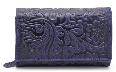 Hunters Leren portemonnee met Bloemen Reliëf blauw - (bxhxd) ca. 16cm x 10cm x 3,5cm
