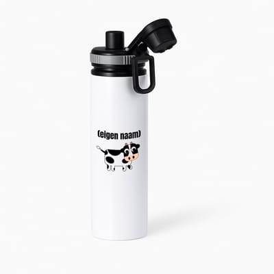 Hacebo® - kleine koe met eigen naam waterfles met draaidop grijs - Koe - boeren/koeien liefhebbers - iemand die houdt van koeien - verjaardag - cadeau - kado - water fles - 850ML