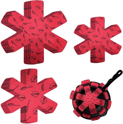 Pannenbeschermers - Potbeschermers Keuken - Keukengerei Beschermen - Vilt Krasbestendig - 12 stuks 38cm - Rood