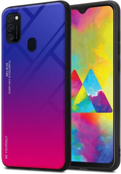 Cadorabo Hoesje geschikt voor Samsung Galaxy M21 / M30s in PAARS - ROOD - Tweekleurige beschermhoes van TPU-silicone Case Cover en achterzijde van gehard glas