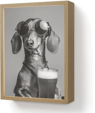 Wandlamp 30x40 cm - Oplaadbaar - Teckel - Bier - Glas - Bril - Wandlampen binnen woonkamer - Slaapkamer lamp - Decoratieve nachtlamp - Vloerlamp draadloos