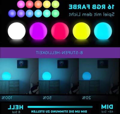 20 cm LED-kogellamp met afstandsbediening voor binnen en buiten - kleur veranderend sfeerlicht - 16 RGB-kleuren - dimbaar - USB-oplaadbaar - IP65 waterdicht