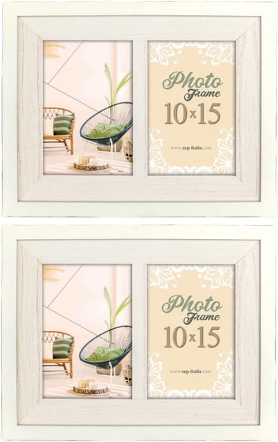 2x stuks fotolijst hout wit 23 x 28 cm geschikt voor twee foto van 10 x 15 cm