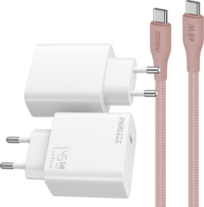 Phreeze usb C snellader 45 W met usb C naar usb C kabel 2 meter -oplader voor S25 S24 A56 laptop