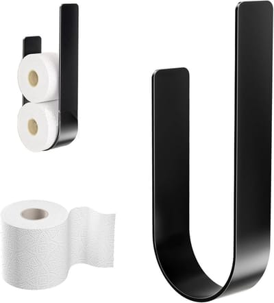 Dailygoods - Opslag toiletpapierhouder, wandmontage, metalen toiletrolhouder, voor 3 reserverollen zonder boren, zwart