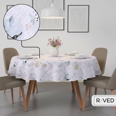 Raved Rond Tafelzeil - 160 cm ø - Vogels/Fruit - PVC - Afwasbaar