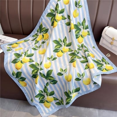 Nouvelles Bandeaux en Soie à Imprimé Mode Été Foulard Citron Bandanas Élégants pour Femmes Foulard de Cou Bandeaux pour Cheveux Foulard Foulards Féminins 90x90cm