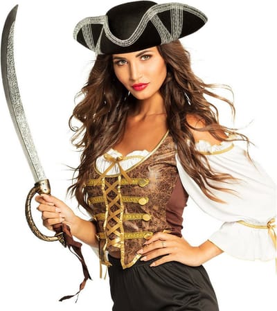 Boland Carnaval verkleed piraten hoed - zwart - met piratenzwaard 68 cm - Piraten party accessiores - dames/heren