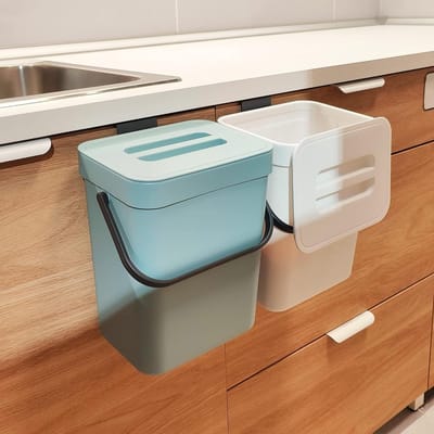 Compostbak Keuken - Prullenbak Deksel - Afval Beheren - Geurvrij Ontwerp - 12 Liter - Blauw