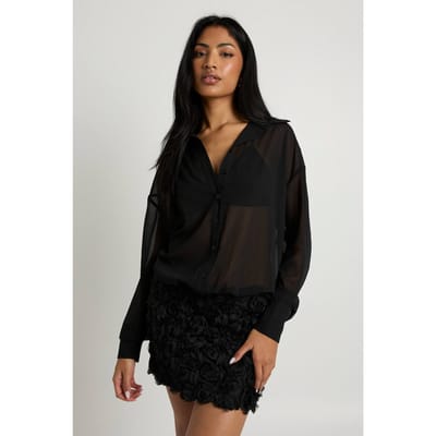 boohoo Dames Roze detail transparante overhemdjurk | Black | Maat: 8