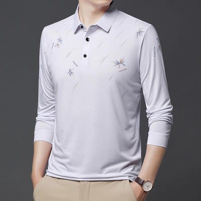 T-shirt pour homme Printemps et Automne Nouveau Âge moyen Business Décontracté Manches longues Revers Polo Papa XXXXL white