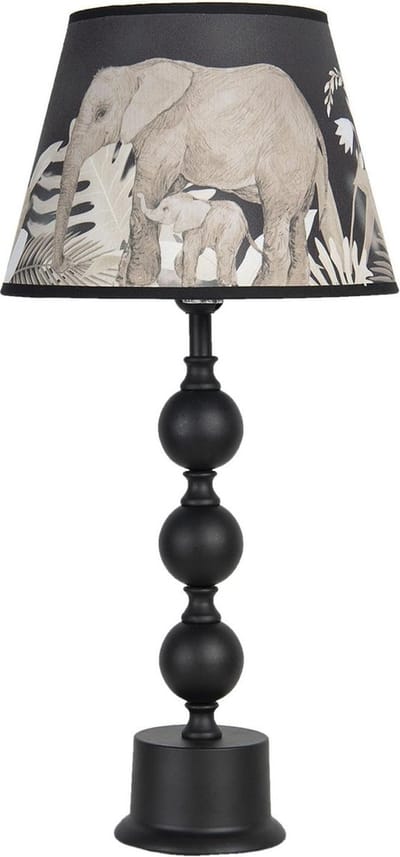 Clayre & Eef Tafellamp Ø 27x57 cm Zwart Grijs Keramiek Olifanten