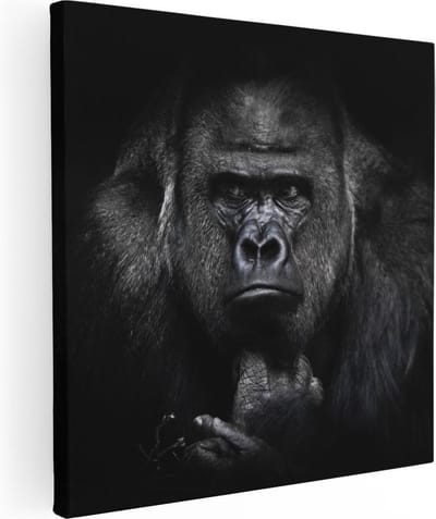 Artaza Canvas Schilderij Aap - 30x30 cm - Klein - Wanddecoratie Dierenkop - Muurdecoratie Zwart Wit - Kamer Accessoires Jungle
