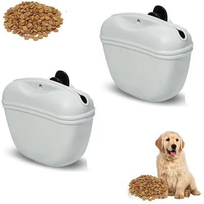 Set van 2 - Snacktas voor huisdieren - Draagbare voerzak voor honden - Snoepzakje voor honden - Trainingstas - Trainingstas voor honden - Heuptas voor huisdieren - Heuptasje - Met riemclip - Voedselveilig siliconen - 13,16*10,3*5,8 cm - Grijs