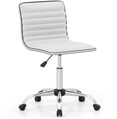 COSTWAY Ergonomische bureaustoel, draaistoel zonder armleuning, bureaustoel bekleed met wielen, managersstoel, computerstoel, tot 150 kg belastbaar voor thuis, kantoor, wit