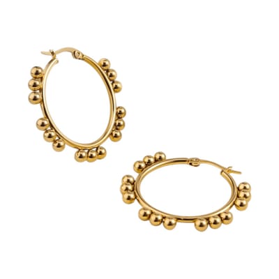 Aramat Jewels | Oorringen | Goudkleurige Ronde Oorringen 35mm – Bolletjes – RVS | | | |3mm | Staal | Volwassenen | Verkleurd niet