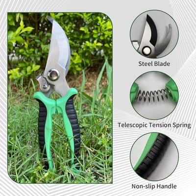 Famanu - Tuinschaar, met vergrendelingsgreep, antislip schaar, kan tuinplanten, bloemen en takken snijden, rozenschaar, rotan repareren van multifunctionele tuinschaar (groen)