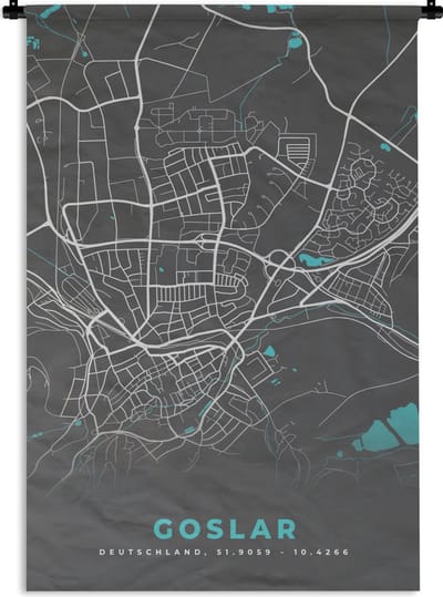 Wandkleed - Wanddoek - Blauw – Duitsland – Plattegrond – Stadskaart – Kaart – Goslar - 120x180 cm - Wandtapijt