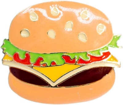 Hamburger geëmailleerde broche Metaal Emaille Fast Food Eten Burger US - Handgemaakte modesieraden I Reversspeld Button Pins, 28mm, emaille