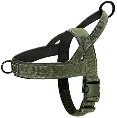 Famanu – Groen anti-trek hondenharnas voor kleine - middelgrote en grote honden - reflecterende ontsnappingsbestendige verstelbare hondenharnassen met 2 patches - XL