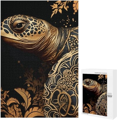 Houten Puzzel - Legpuzzel Volwassenen - Ontspanning Thuis - Zeeschildpad Patroon - 1000 Stukjes - Zwart Goud