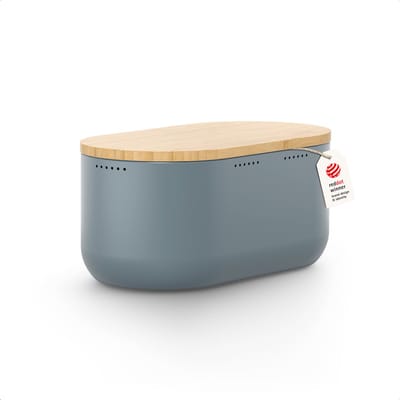 LARS NYSØM Ægte Broodtrommel - Bamboe deksel bruikbaar als snijplank - 35,5x18,5x15,8cm (Stone Blue)