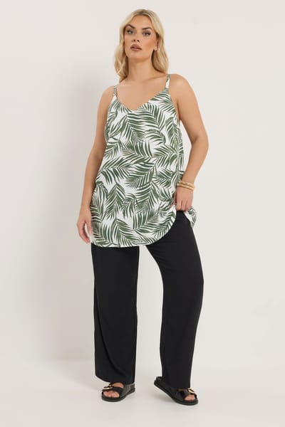 Yours Saliegroen Linnen Vest Met Palmbladprint Size 42