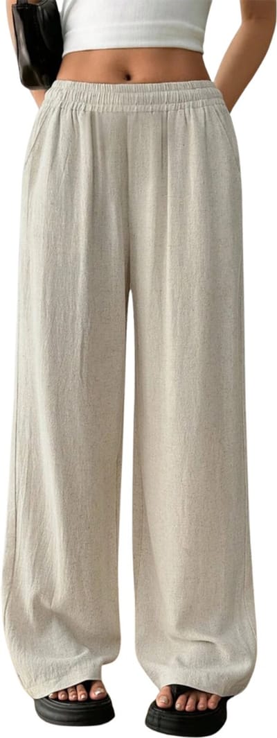 Livano Linnen Broek Dames - Zomerbroek - Volwassenen - Lange Broek - Pantalon - Strandbroek - Zomer - Ibiza Stijl - Beige - Maat XS