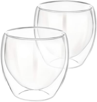 Cheffinger, Set van 2 glazen van 250 ml voor dubbelwandige dranken van borosilicaatglas, Transparant
