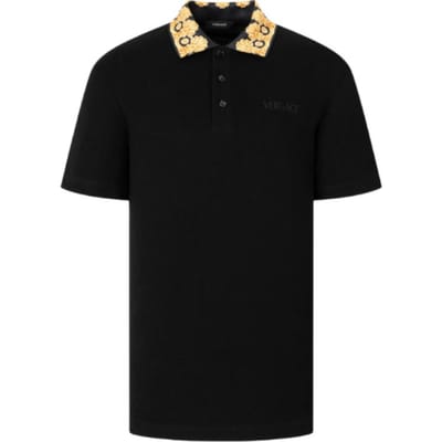 Versace Logo Geborduurde Korte Mouw Polo Shirt Heren Poloshirts Zwart 1012260-1A10242-2B130 L black