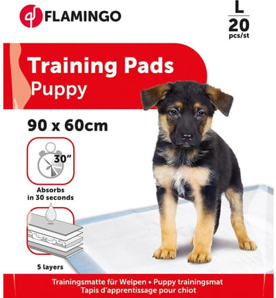 Flamingo puppy pads Trainingsmat Pady Wit – Zindelijkheidsmat voor puppy’s en honden – 5-laags – Absorberend & sneldrogend – Maat L – 90x60 cm – 20 stuks