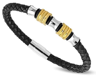 Amanto Armband Creston Gold - 316L Staal - Leer - 12mm - 22cm