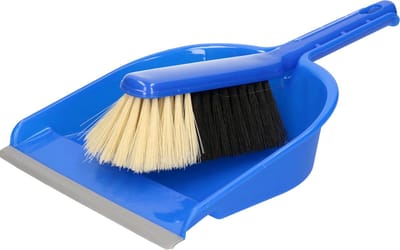 Sorex Stoffer en blik - kunststof - 36 x 23 cm - blauw - met rubber rand